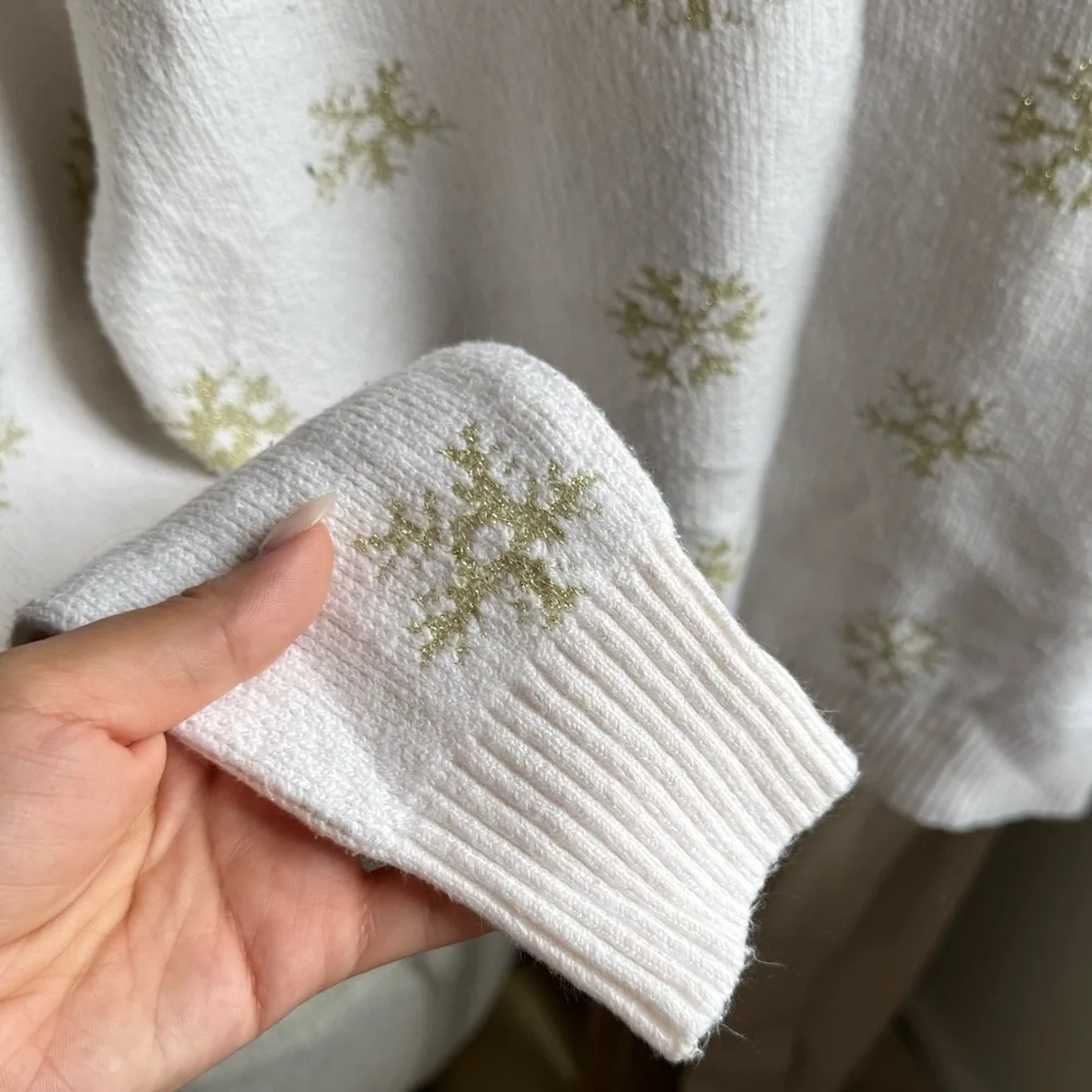 LOFT Cream Sweater with Gold Snowflake Design | M - Picture 5 of 6
